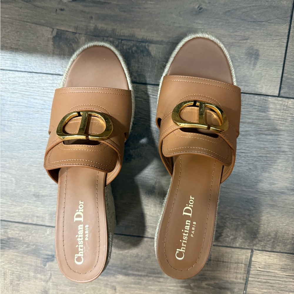 Dior Brown Gold Wedge Sandals - Picture 3 of 6